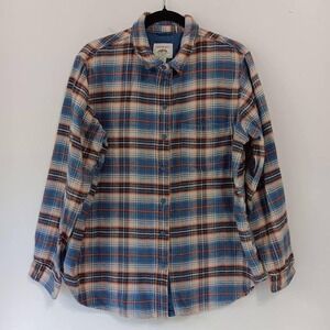 American Eagle Shirt Mens Medium Blue Orange Plaid Flannel Long Sleeve Button Up